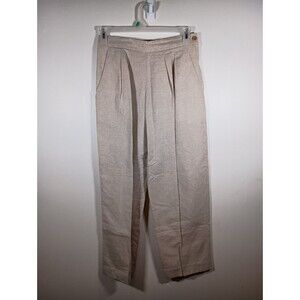 Vintage Linen Blend Womens Beige High Waist Wide Pockets Pleated Pants Size 10
